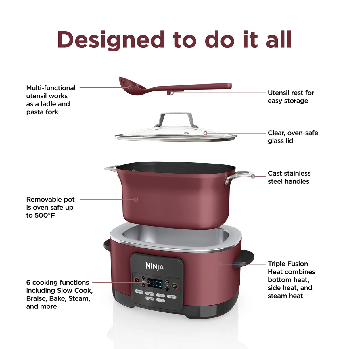 8.5 Quart Slow Cooker, Glass Lid & Integrated Spoon, Nonstick, Oven Safe Pot To 500°F, Multi-Slow Cooker - Julia M LifeStyles