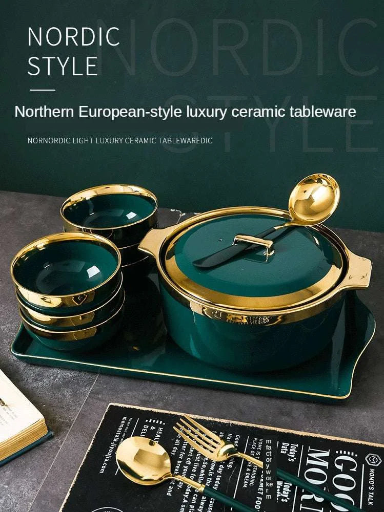 Northern European Style Ceramic Bowl with Lid Northern European Style Ceramic Bowl with Lid 3256802115343000-1PCS Soup Bowl Bowls 102