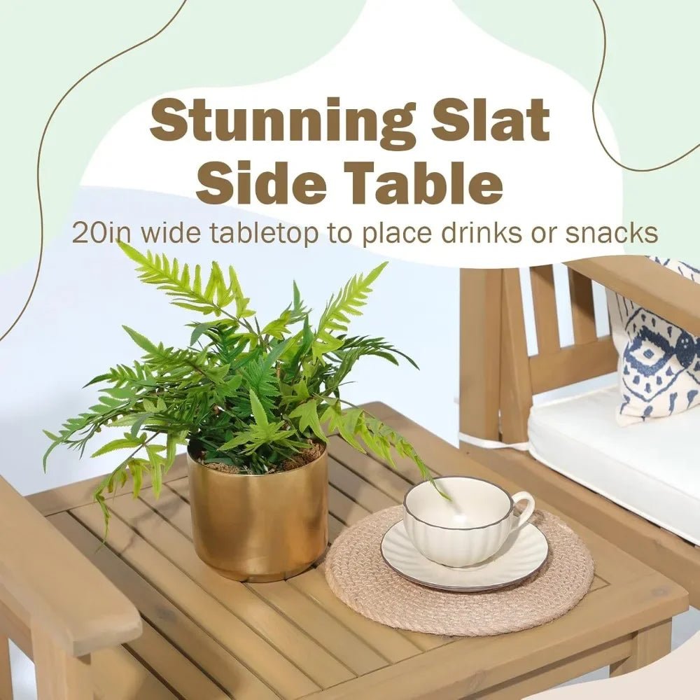 Acacia Wood 3-Piece Outdoor Bistro Set with Cream Cushions - Julia M LifeStyles