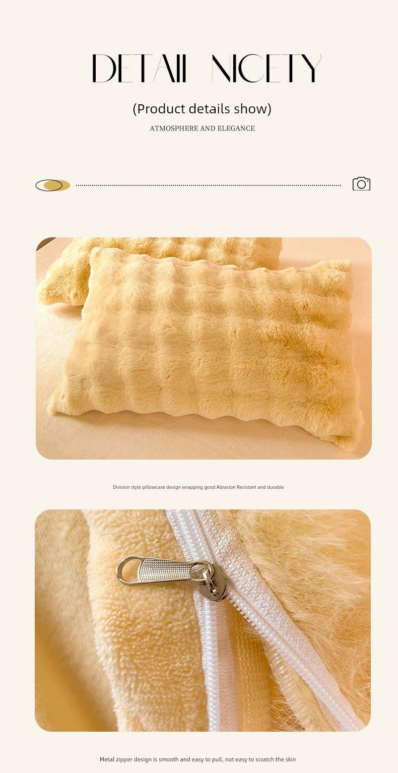 Rabbit Milk Fiber Four - Piece Set Winter Thicken Thermal Double - Sided with Velvet Flange Coral Fleece Bed Sheet Quilt Cover Three - Piece Set - Julia M LifeStyles