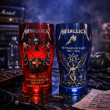 Metallica 45 Years of Fury Commemorative Glass, Vintage Heavy Metal Band Beer Mug, 3D Relief Blue Drinking Glass Rock Music