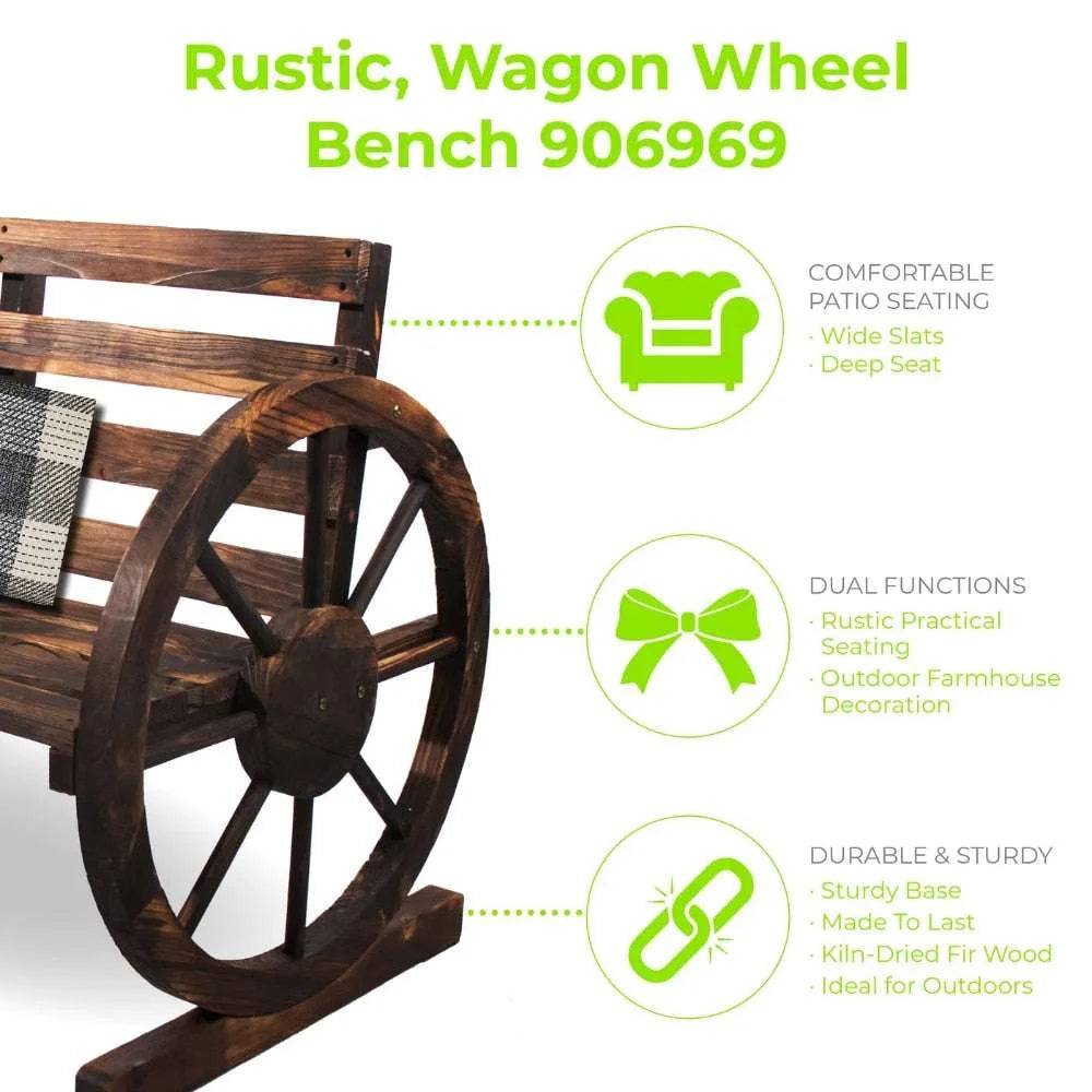 Rustic Wood Wagon Wheel Patio Bench - Charming Outdoor Farmhouse Seating Rustic Wood Wagon Wheel Patio Bench - Charming Outdoor Farmhouse Seating 3256805501299726-United States rustic outdoor wagon wheel patio bench 157