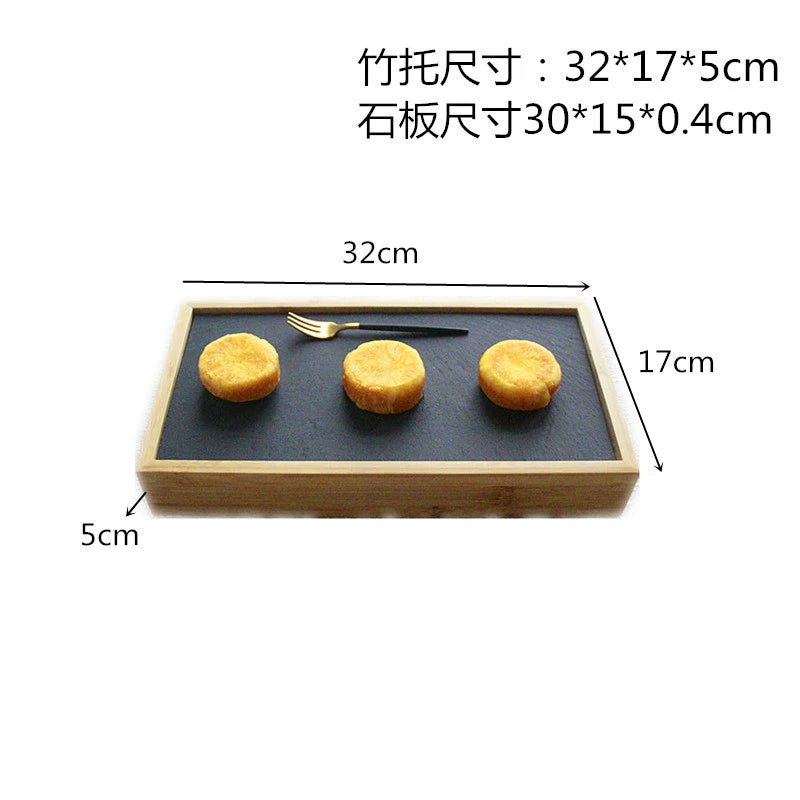 Scandinavian Creative Bamboo and Wood Slate Steak Plate Western Food Food Plate Solid Wood Black Slate Insulation Stone Tableware - Julia M LifeStyles