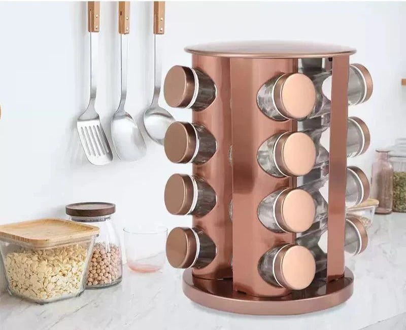 Elegant Rose Gold Stainless Steel & Glass Rotating Seasoning Container - Julia M LifeStyles