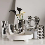 Silver plating Ceramic Vase Nordic home decoration Flower shape Vases for flowers Living room TV cabinet table decor florero - Julia M LifeStyles
