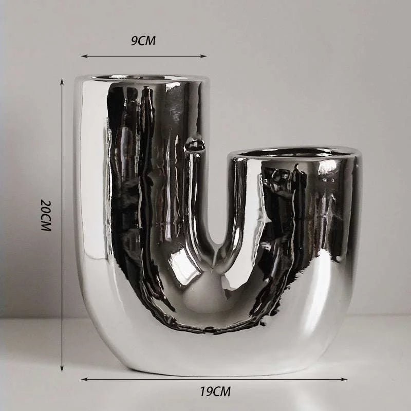 Silver plating Ceramic Vase Nordic home decoration Flower shape Vases for flowers Living room TV cabinet table decor florero - Julia M LifeStyles