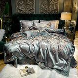 Sliver Gold Luxury Silk Satin Jacquard duvet cover bedding set queen king size Embroidery bed set bed sheet/Fitted sheet set Sliver Gold Luxury Silk Satin Jacquard duvet cover bedding set queen king size Embroidery bed set bed sheet/Fitted sheet set 2251832616411958-Color 2-Fitted sheet style-Queen 4Pcs 109