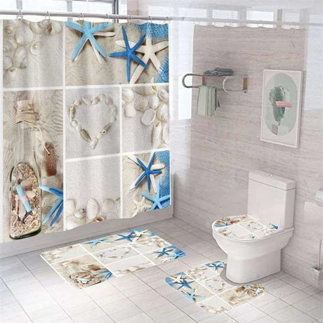Starfish Shower Curtain Set Starfish Shower Curtain Set 3256803724530207-4pcs set 1-W90xH180cm bathroom accessories 52