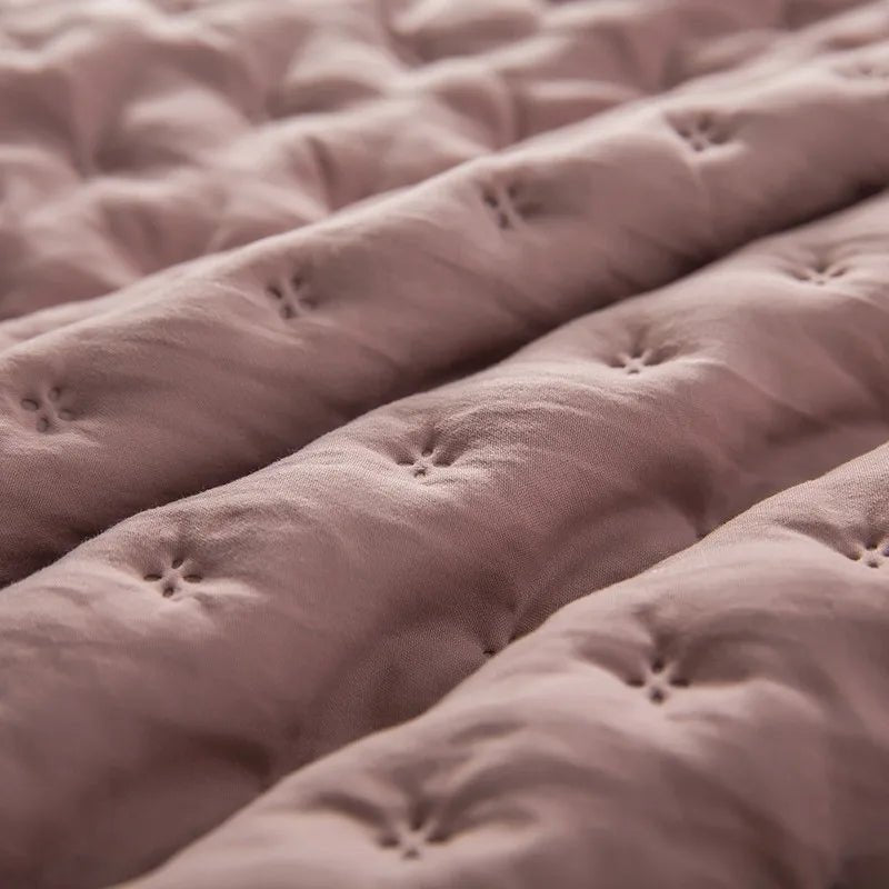 Stitch Taupe Quilt Set with 2Pillow Shams Reversible Quilted Bed Cover set Ultra Soft Lightweigh Microfiber Filler Dusty Pink - Julia M LifeStyles