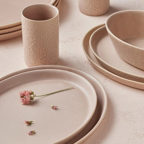 Stoneware 16-Piece Dinnerware Set Nude Easy To Care for Dishwasher Safe Unique Works of Art Different Shades of Beige and Pink - Julia M LifeStyles