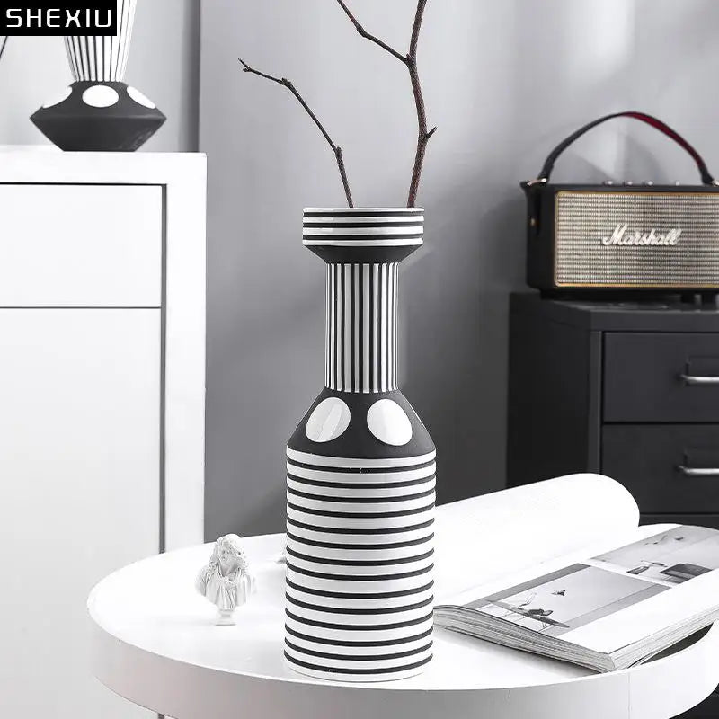 Striped Monochrome Ceramic Flower Vase - Julia M LifeStyles