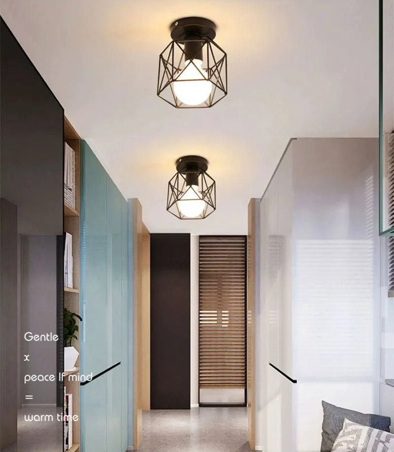Vintage E27 Ceiling Lights Ceiling Lamps For Corridor Foyer Aisle Black Metal Indoor Cage Chandelier Lighting Fixures for Home - Julia M LifeStyles