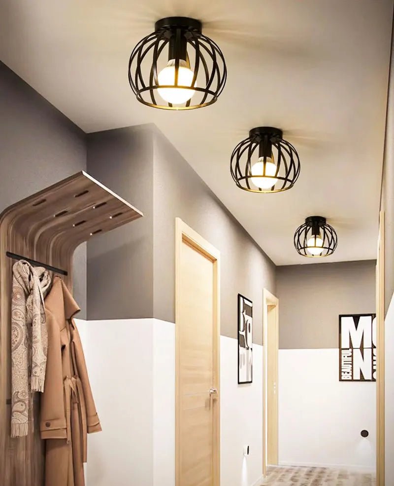Vintage E27 Ceiling Lights Ceiling Lamps For Corridor Foyer Aisle Black Metal Indoor Cage Chandelier Lighting Fixures for Home - Julia M LifeStyles