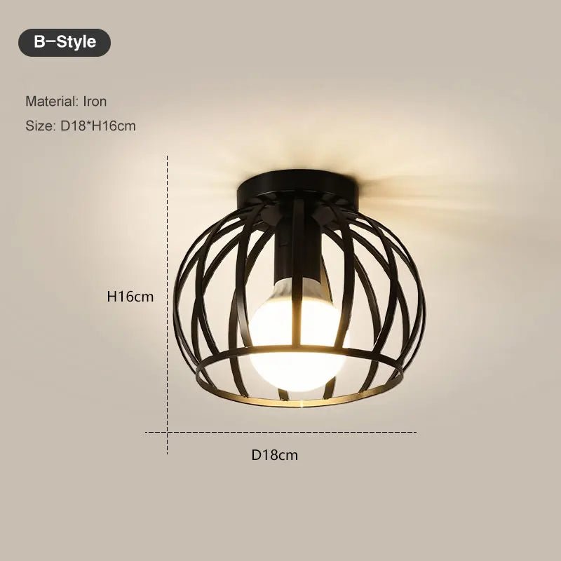 Vintage E27 Ceiling Lights Ceiling Lamps For Corridor Foyer Aisle Black Metal Indoor Cage Chandelier Lighting Fixures for Home - Julia M LifeStyles