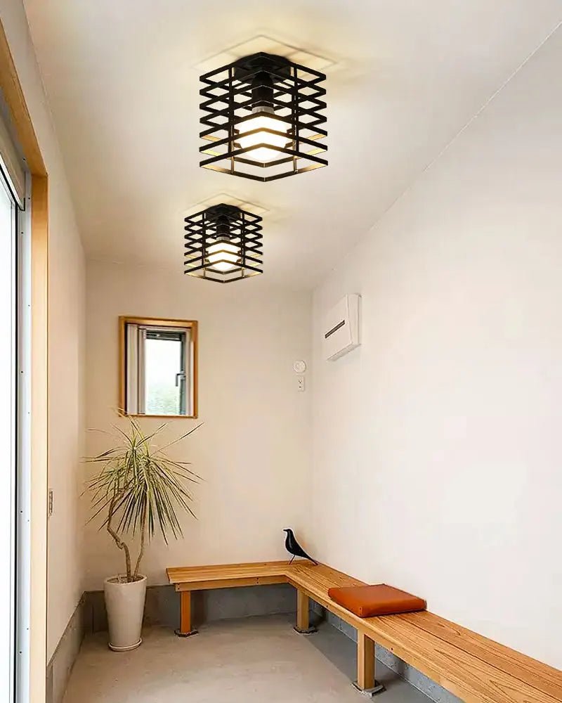 Vintage E27 Ceiling Lights Ceiling Lamps For Corridor Foyer Aisle Black Metal Indoor Cage Chandelier Lighting Fixures for Home - Julia M LifeStyles