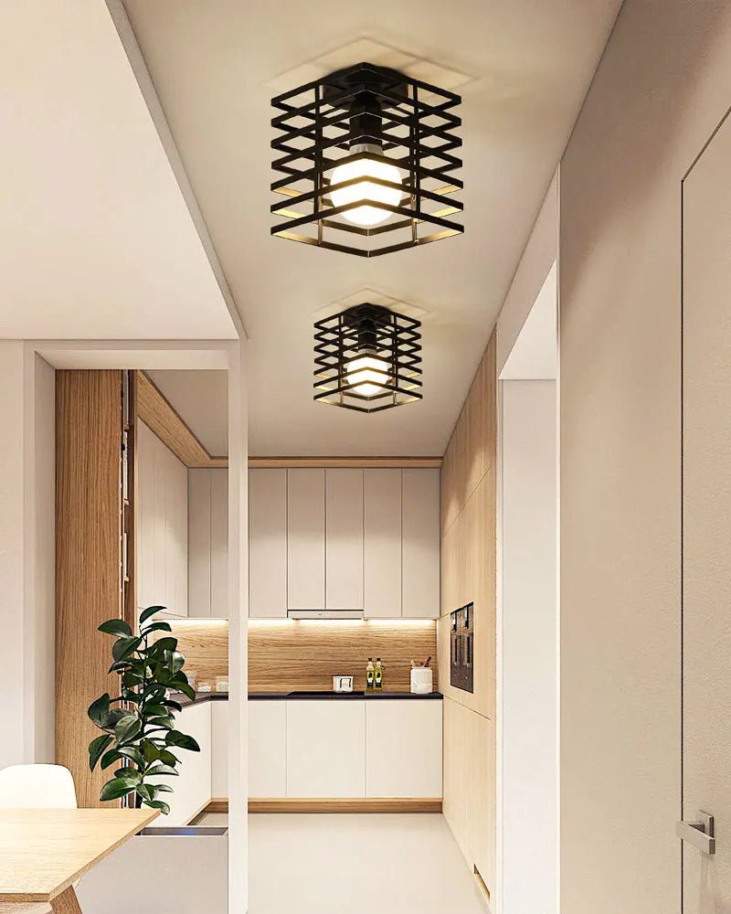 Vintage E27 Ceiling Lights Ceiling Lamps For Corridor Foyer Aisle Black Metal Indoor Cage Chandelier Lighting Fixures for Home - Julia M LifeStyles