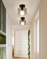 Vintage E27 Ceiling Lights Ceiling Lamps For Corridor Foyer Aisle Black Metal Indoor Cage Chandelier Lighting Fixures for Home - Julia M LifeStyles