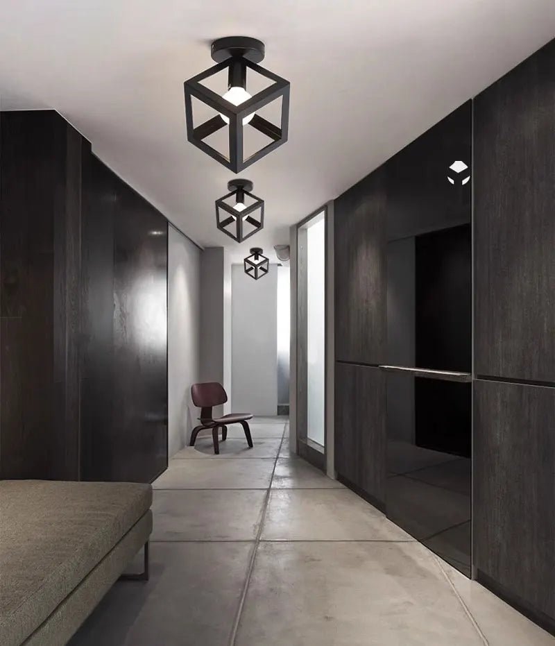 Vintage E27 Ceiling Lights Ceiling Lamps For Corridor Foyer Aisle Black Metal Indoor Cage Chandelier Lighting Fixures for Home - Julia M LifeStyles