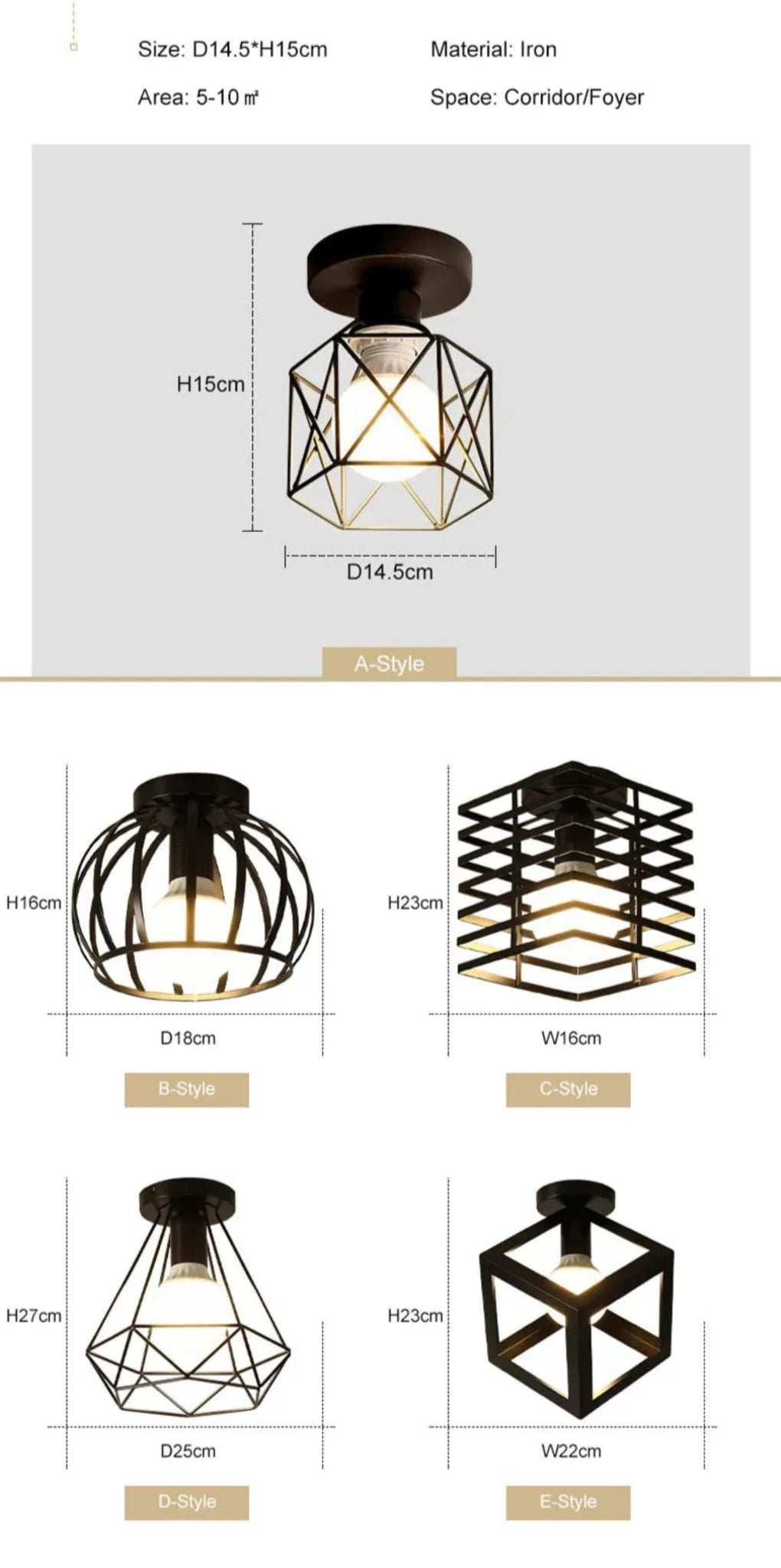 Vintage E27 Ceiling Lights Ceiling Lamps For Corridor Foyer Aisle Black Metal Indoor Cage Chandelier Lighting Fixures for Home - Julia M LifeStyles