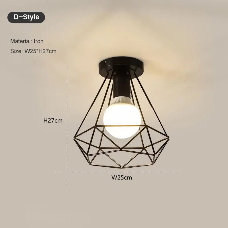 Vintage E27 Ceiling Lights Ceiling Lamps For Corridor Foyer Aisle Black Metal Indoor Cage Chandelier Lighting Fixures for Home - Julia M LifeStyles