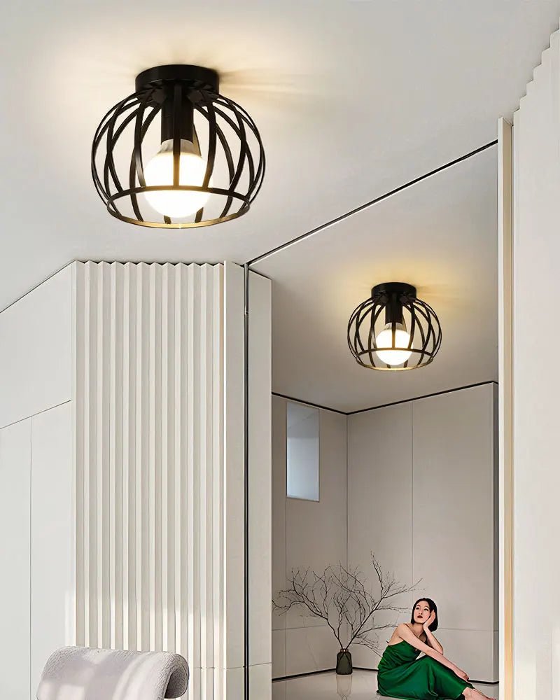 Vintage E27 Ceiling Lights Ceiling Lamps For Corridor Foyer Aisle Black Metal Indoor Cage Chandelier Lighting Fixures for Home - Julia M LifeStyles