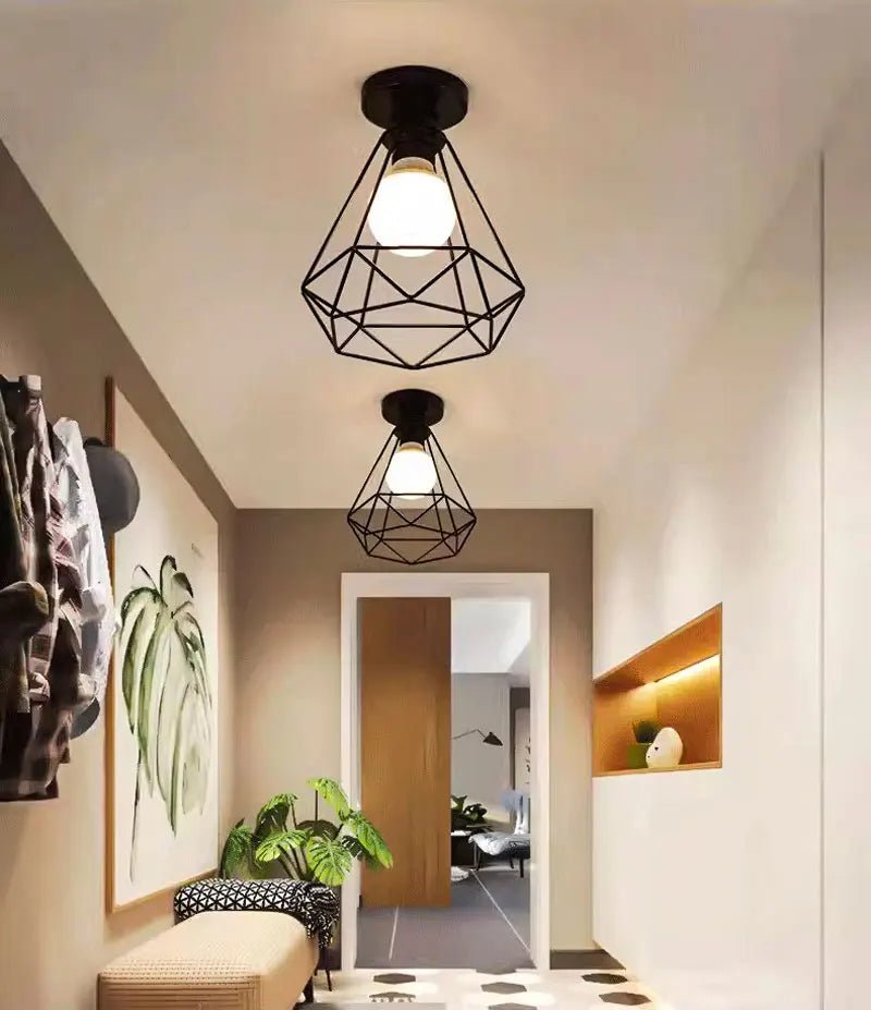 Vintage E27 Ceiling Lights Ceiling Lamps For Corridor Foyer Aisle Black Metal Indoor Cage Chandelier Lighting Fixures for Home - Julia M LifeStyles