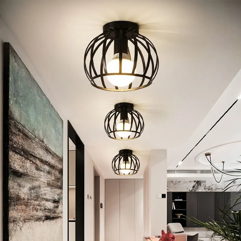 Vintage E27 Ceiling Lights Ceiling Lamps For Corridor Foyer Aisle Black Metal Indoor Cage Chandelier Lighting Fixures for Home - Julia M LifeStyles