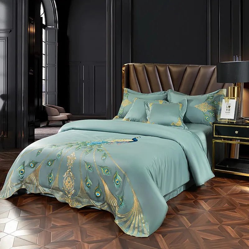 Vintage Peacock Embroidery 800TC Egyptian Cotton Comforter Cover Set - Julia M LifeStyles