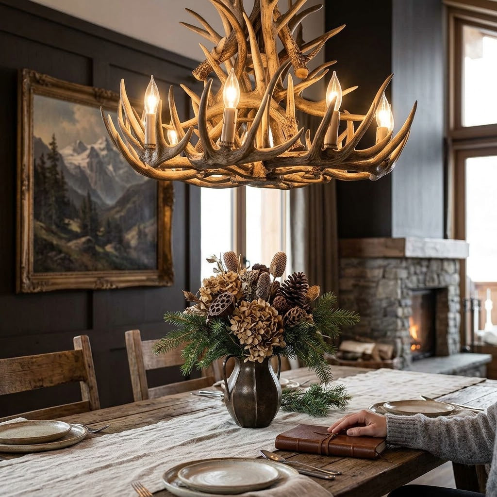 Deer Horn Resin Antler Chandelier E14 Bulb American Retro Resin Horn Deer Lamps Indoor Home  Rustic Decoration Lighting