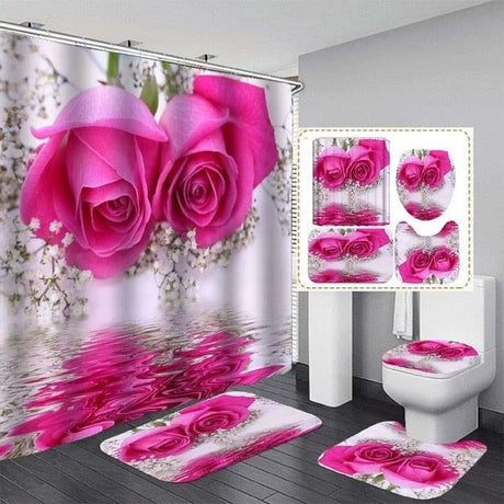 Waterproof Bathroom Shower Curtain Flower Bath Curtain Sets Waterproof Bathroom Shower Curtain Flower Bath Curtain Sets 3256802501848237-1PCS Rug shower curtains 21