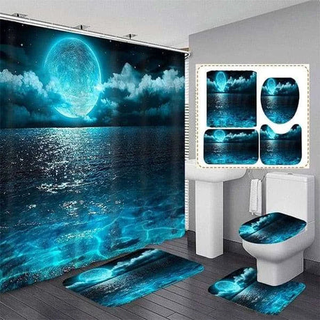 Waterproof Shower Curtain Sets with Rugs Moonlight Sea Scenery Bath Rug and Mats with Hooks Toilet Seat Cover Bathroom Decor Waterproof Shower Curtain Sets with Rugs Moonlight Sea Scenery Bath Rug and Mats with Hooks Toilet Seat Cover Bathroom Decor 3256803882512104-1-3PCS mat Moonlight shower curtain set with rugs sea scenery 39