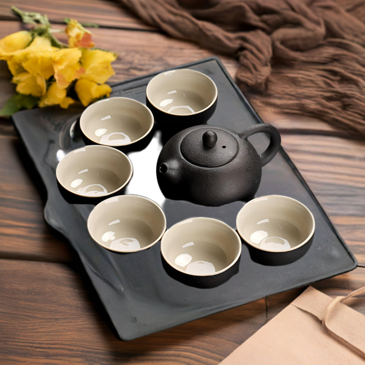 Zen Elegance Black Pottery Tea Set - 9 Pieces - Julia M LifeStyles