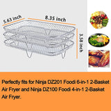 Stainless Steel Air Fryer Accessory Set with Three Stackable Racks and 10-Inch Liners
