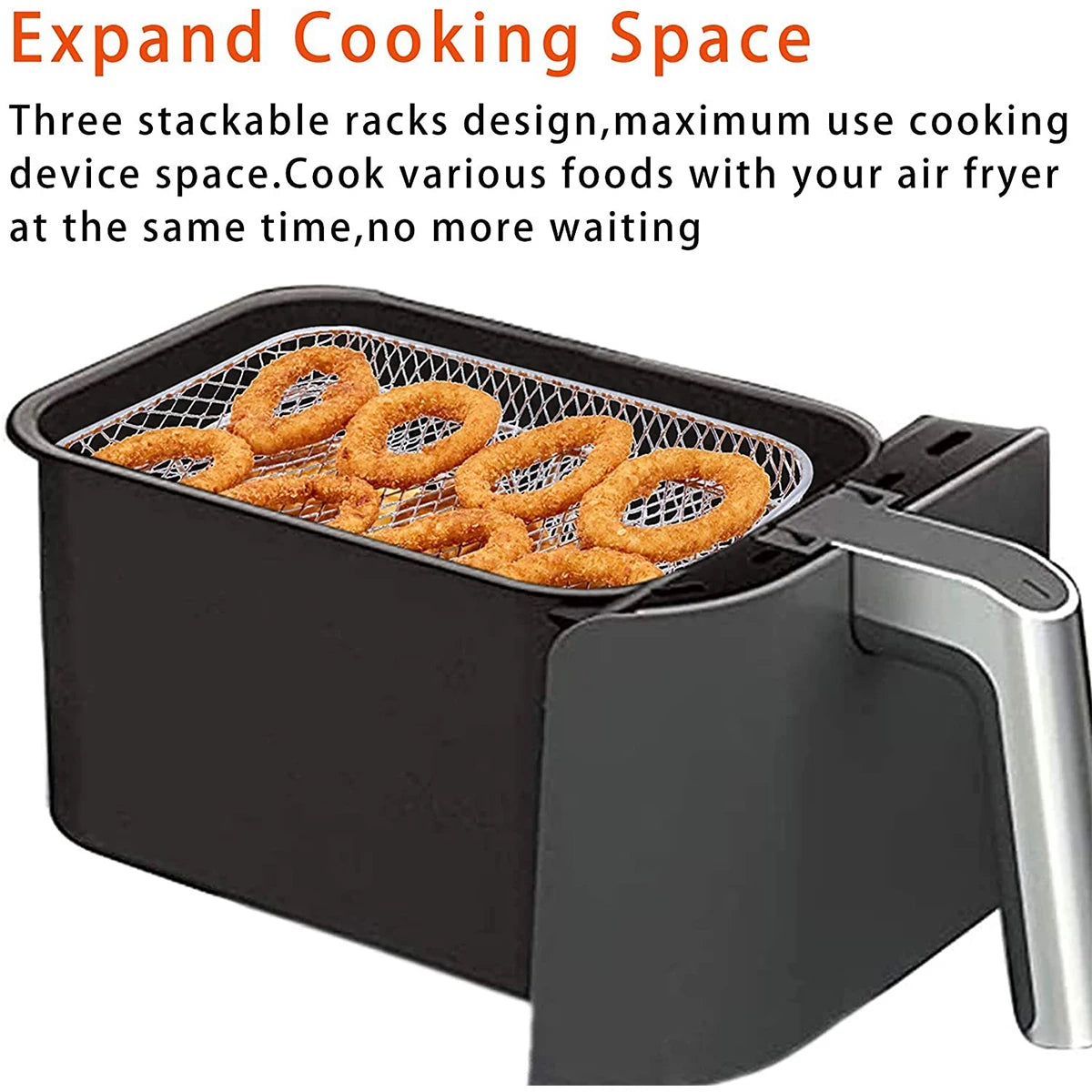 Stainless Steel Air Fryer Accessory Set with Three Stackable Racks and 10-Inch Liners