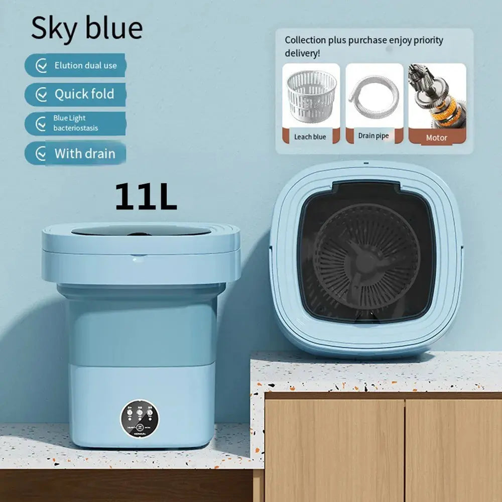Portable Spin Dryer Bucket Washer: Big Capacity for Travel & Home  Julia M Home & Kitchen Blue 11L  blue light us 